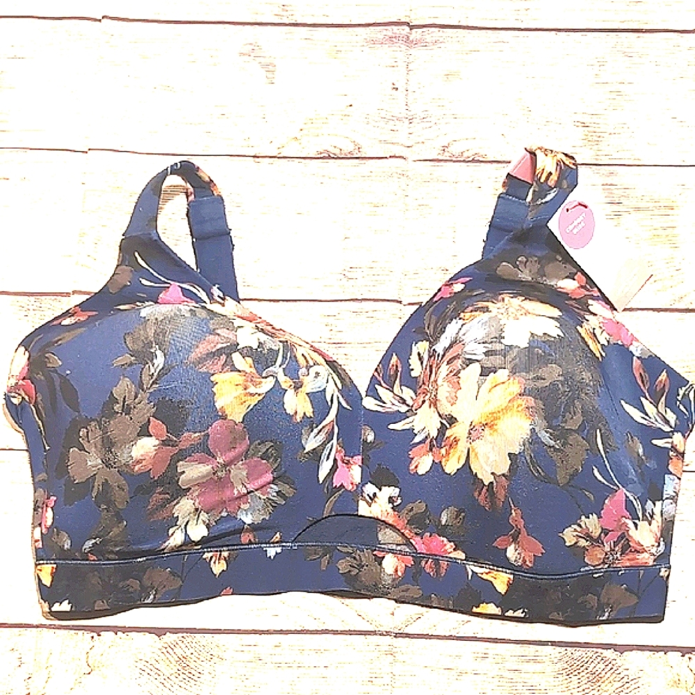 Cacique Blue With Floral Print Comfort Bliss Lightly Lined No Wire Size 42DDD
